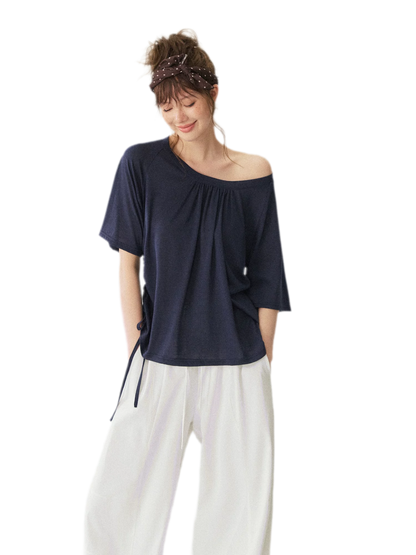 V-Neck Ruched Knit Tee