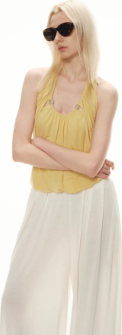 Modal Draped Halter Top with Pearl Neckline