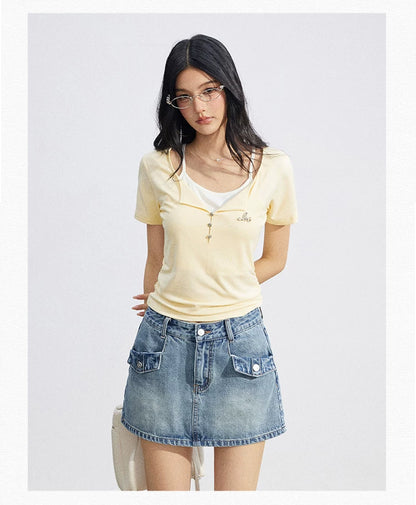 Two-Tone Layered Look Slim Fit T-Shirt