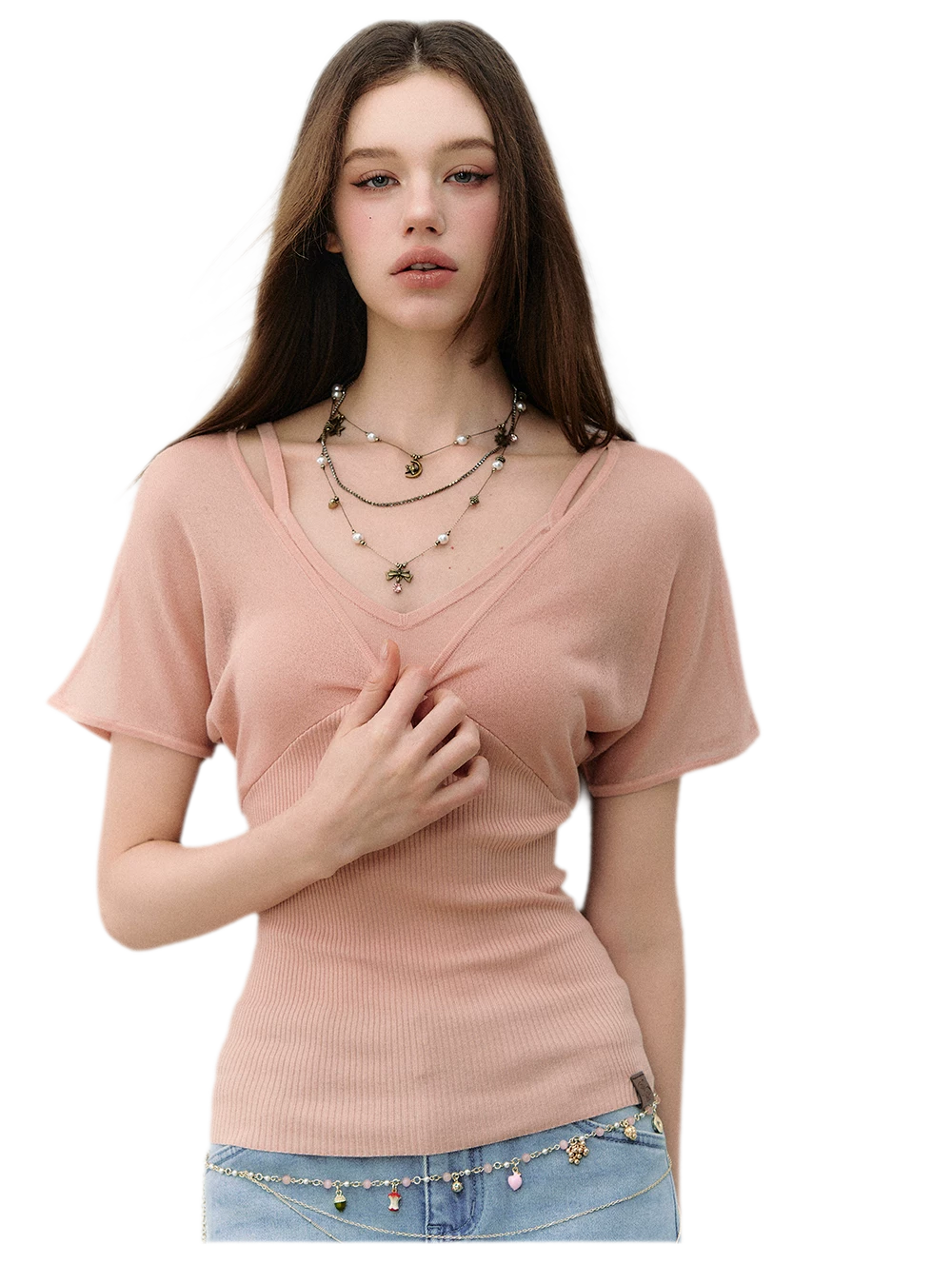 Layered Ribbed V-Neck Tee