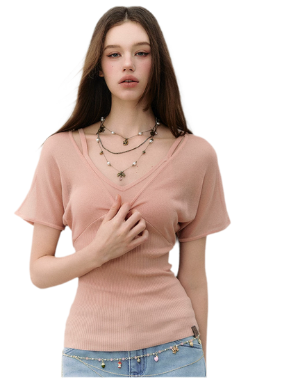 Layered Ribbed V-Neck Tee