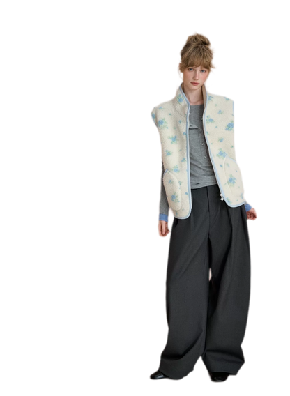 Floral Fleece Stand Collar Vest