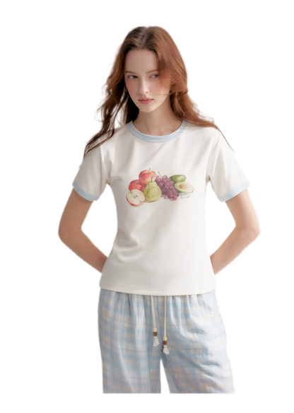 Rhinestone Fruit Print Tee