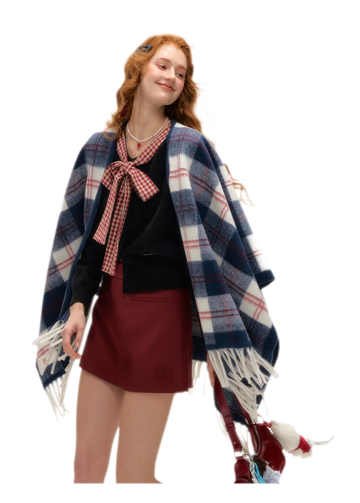 Vintage Plaid Fringed Shawl