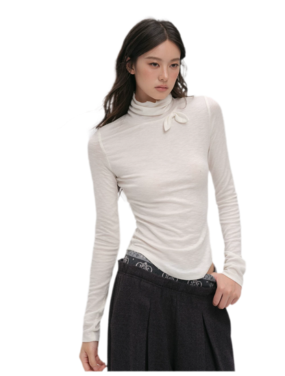 Lyocell Bow High-Neck T-Shirt