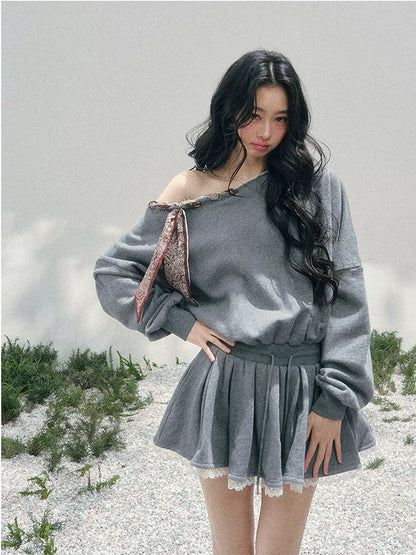 Lace Off-Shoulder Sweatshirt Dress