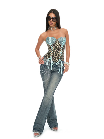 Peacock Blue Lace Deconstructed Fishbone Corset