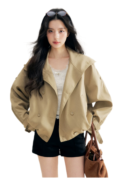 Oversized Cropped Double-Breasted Trench Coat