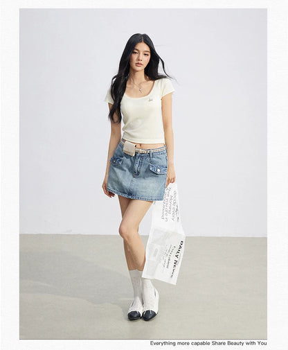 Candy Color U-Neck Short Sleeve T-Shirt