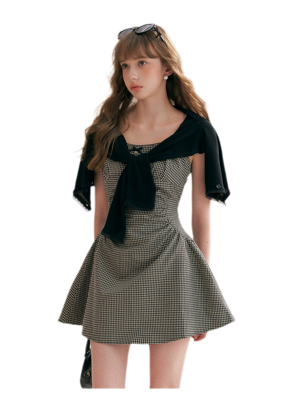 Hand-Pleated Ruffle Check Dress