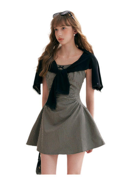 Hand-Pleated Ruffle Check Dress