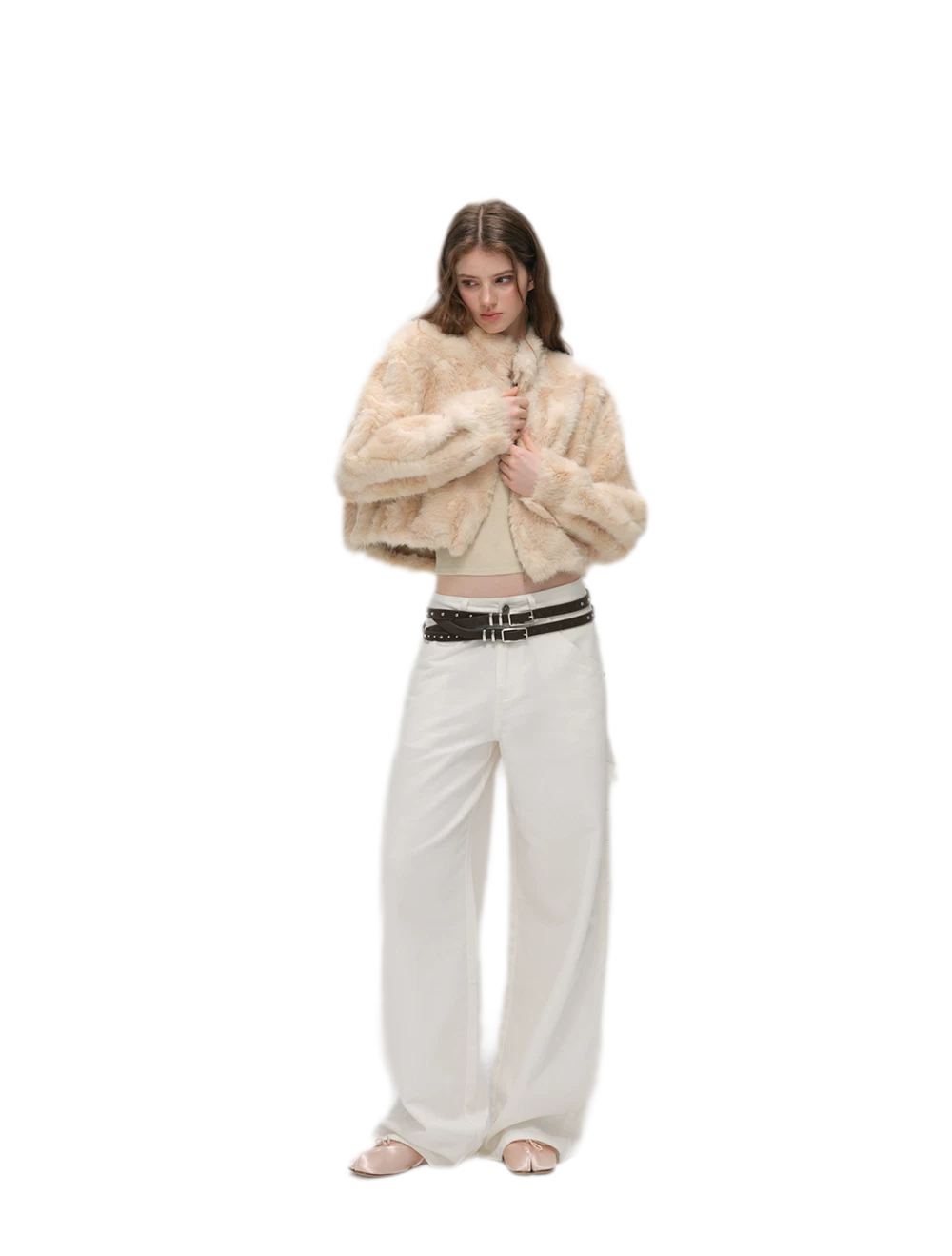 Embossed Cropped Faux Fur Jacket