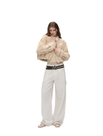 Embossed Cropped Faux Fur Jacket