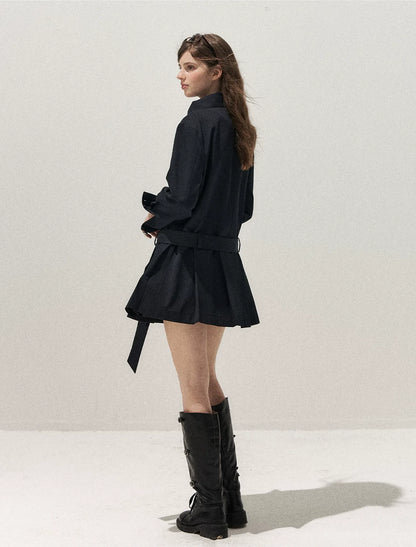 Plaid Cuff Napoleon Trench Dress