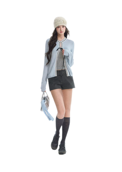 Fine Knit Contrast Trim Cardigan