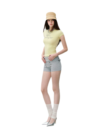 Tencel-Cotton Letter Print Slim T-Shirt