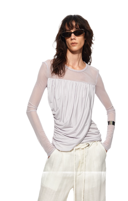 Draped Mesh Long Sleeve Tee