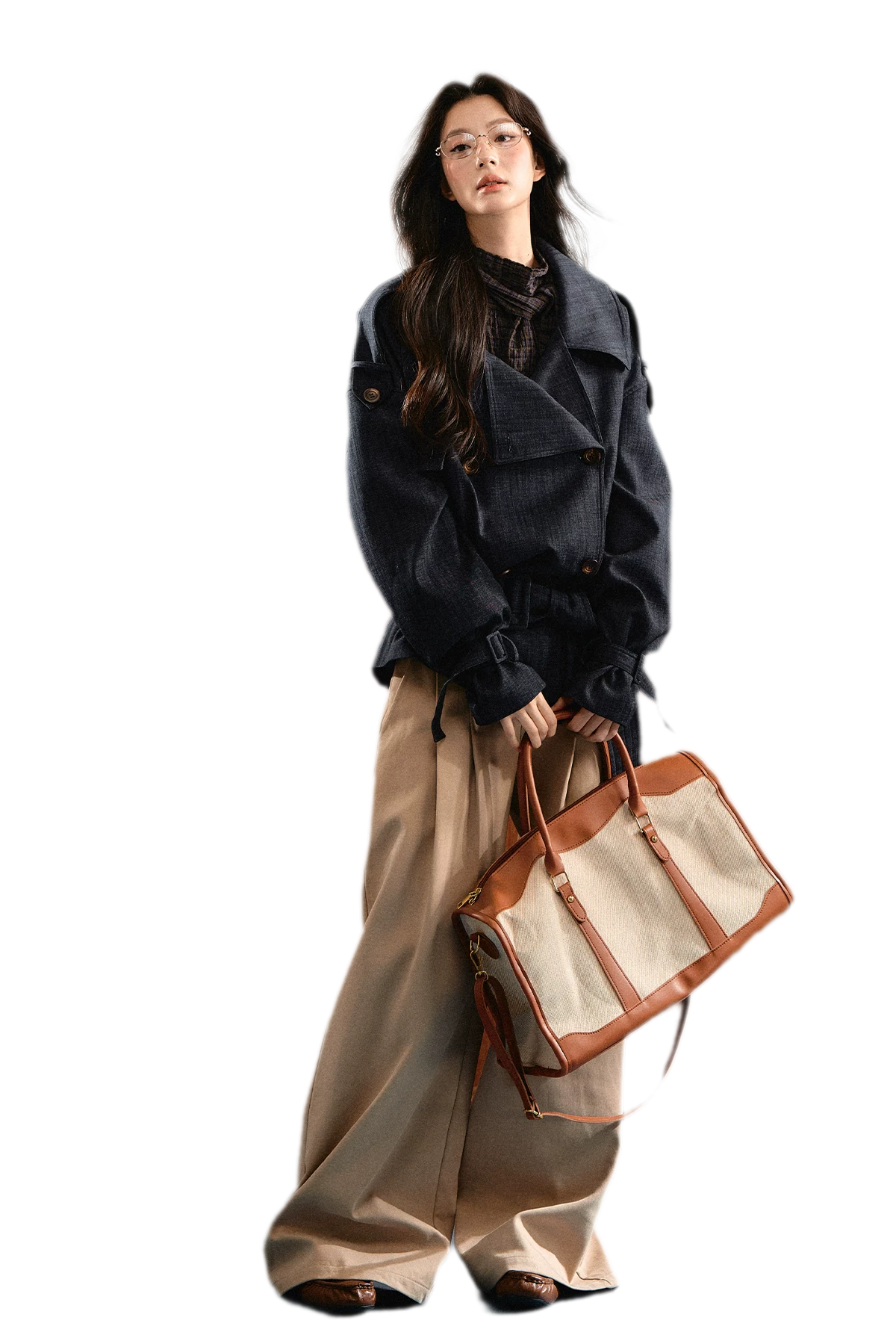 Trench court en denim avec ceinture
