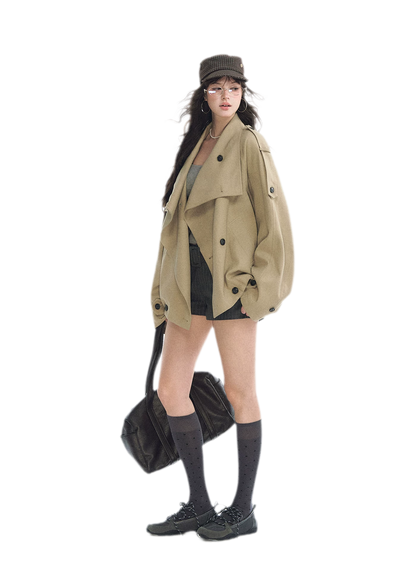 Relaxed Double-Breasted Short Trench