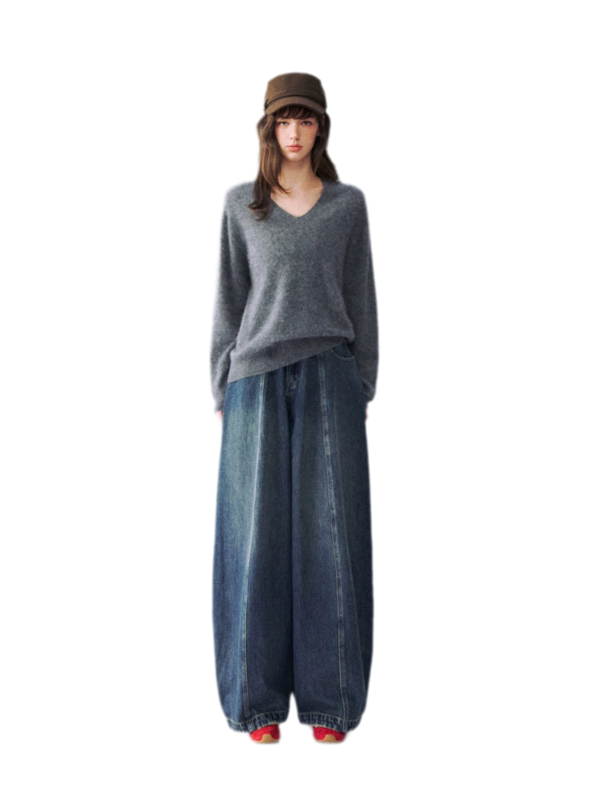 Flauschiger Mohairpullover mit V-Ausschnitt