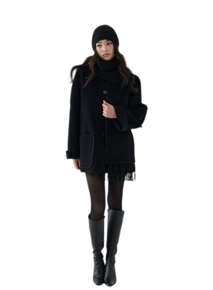 Double-Faced Wool Fringe Cape Coat