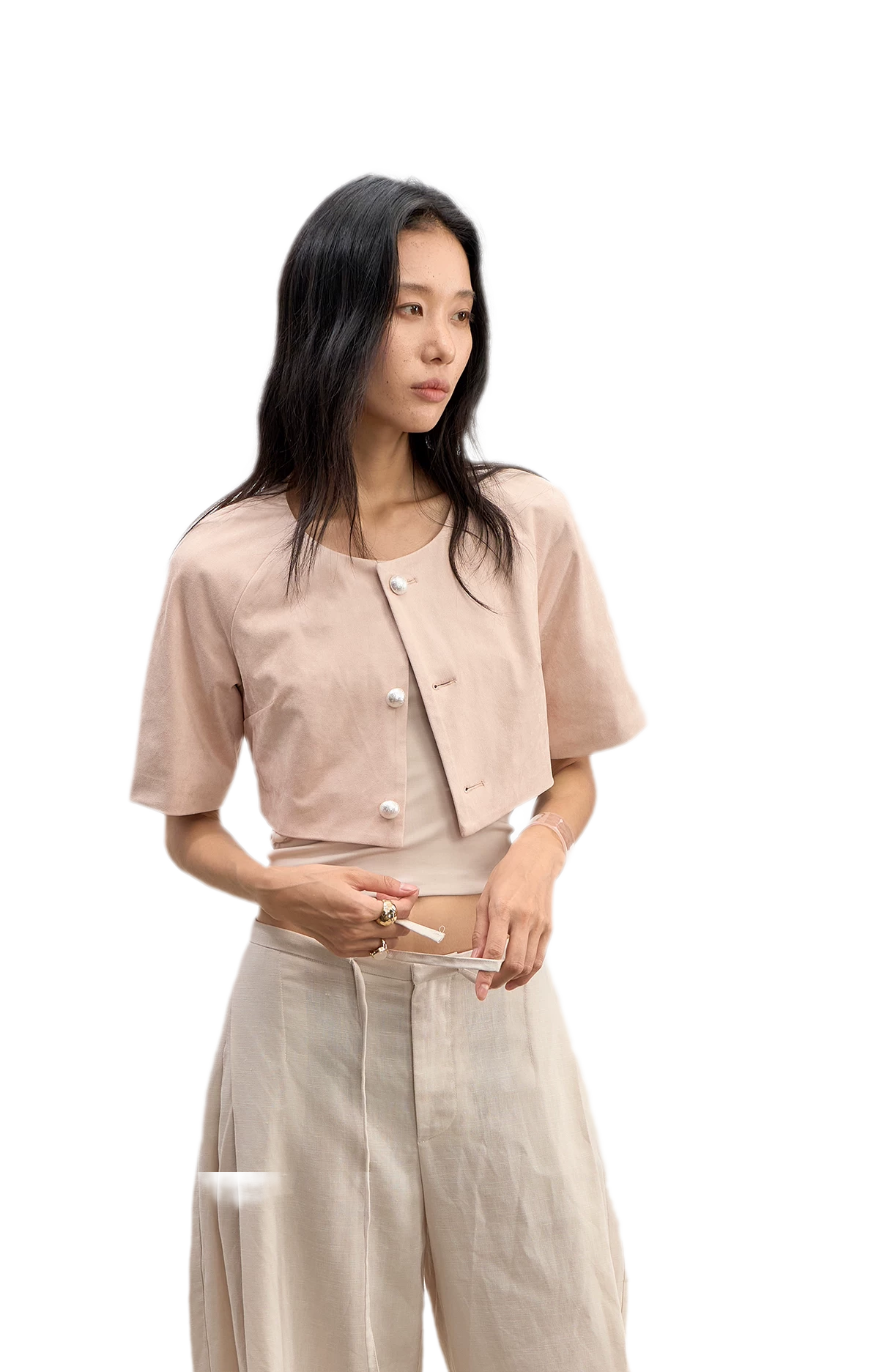 Giacca cropped raglan effetto pelle