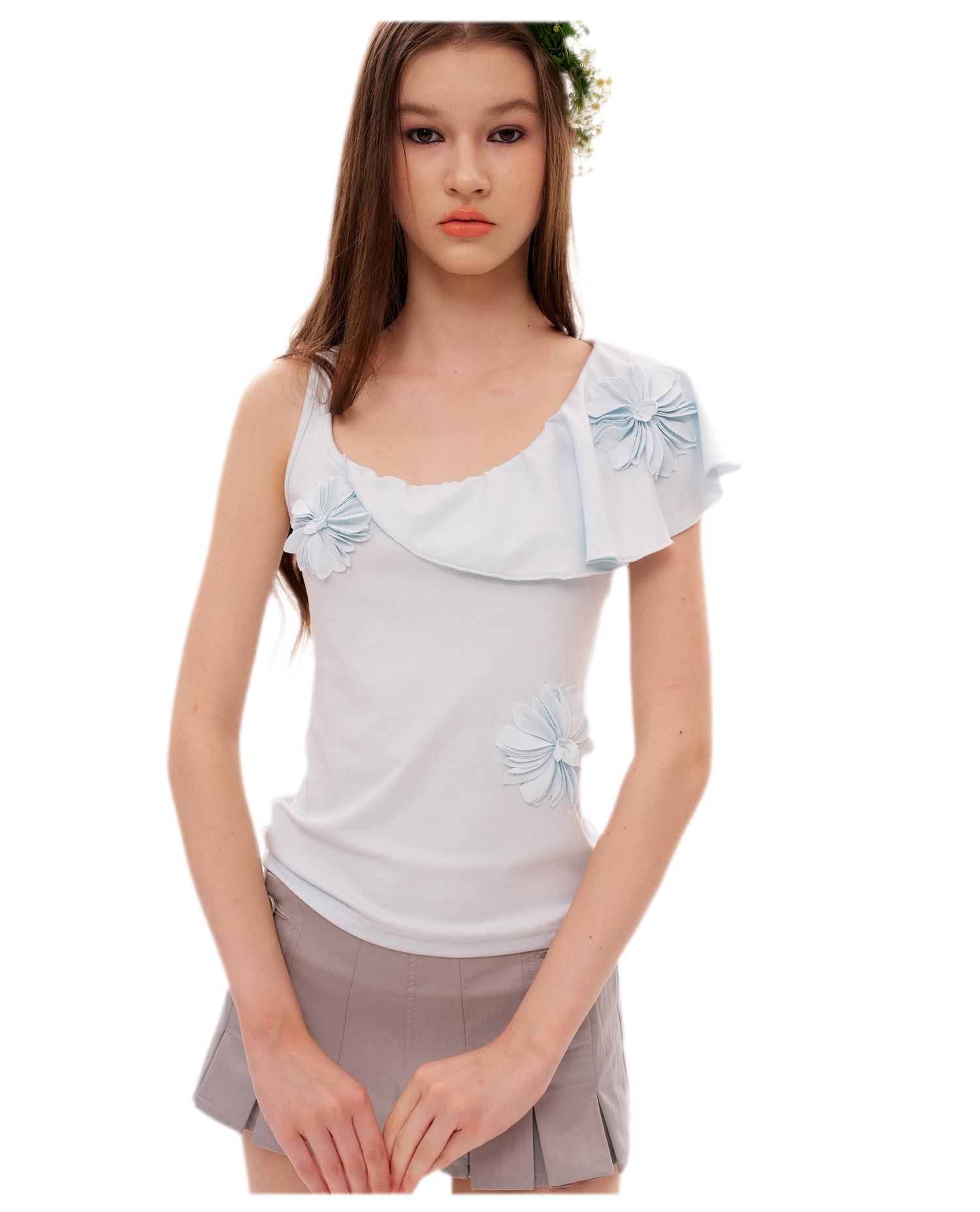 Dimensional Floral Asymmetric Tank Top