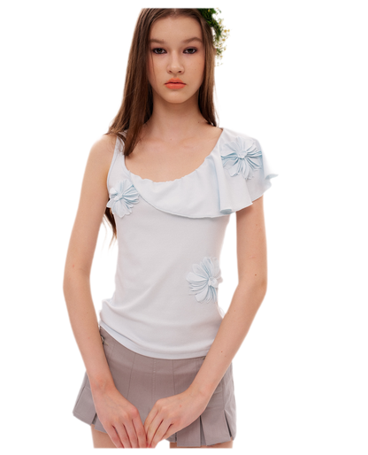 Dimensional Floral Asymmetric Tank Top