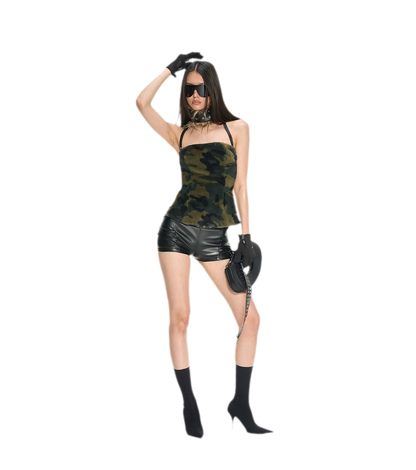 Camouflage Faux Fur Top