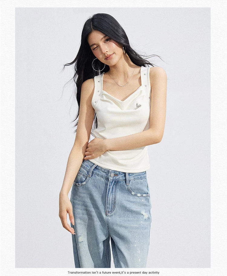 Star Pleated Sleeveless Top
