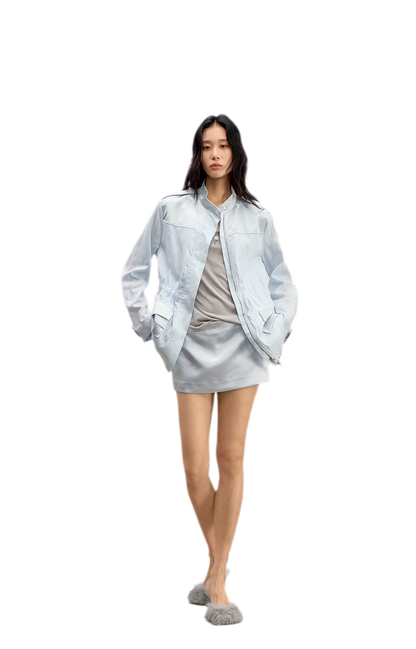 Gonna-pantaloncino satinata a vita bassa con linea ad A