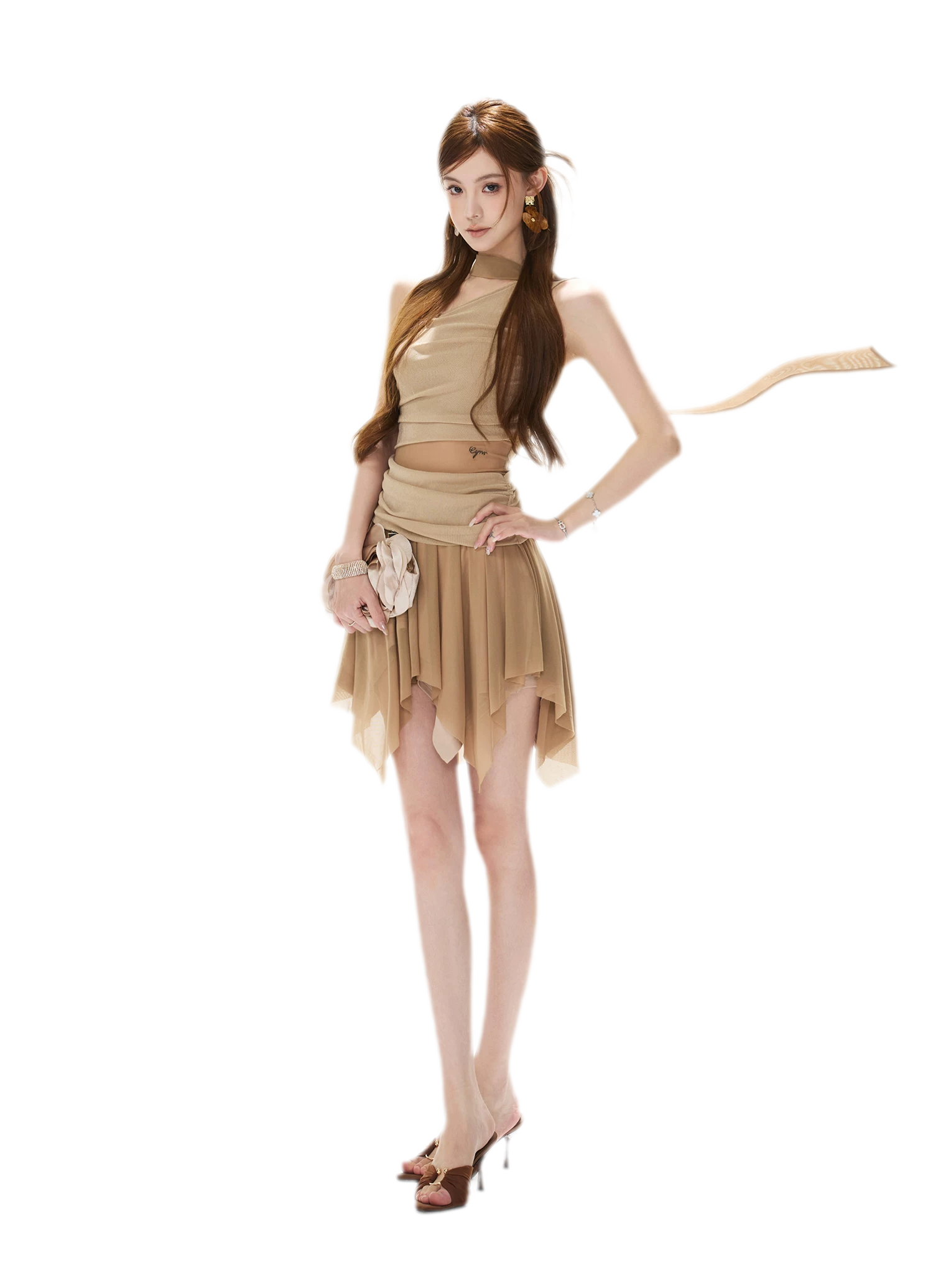 Mesh Drape Mini Dress
