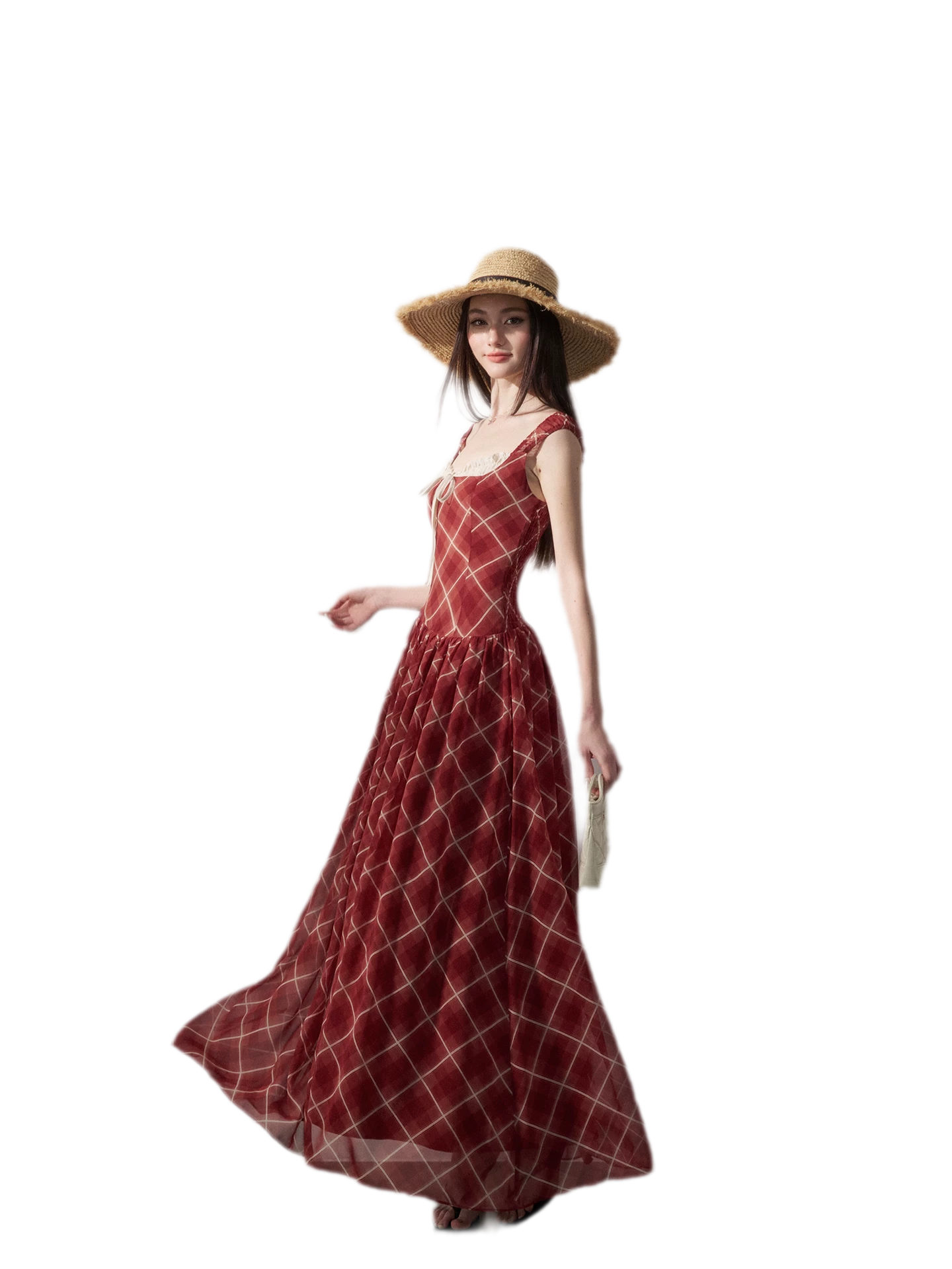 Plaid Chiffon Maxi Dress