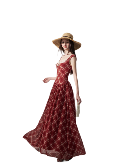 Plaid Chiffon Maxi Dress