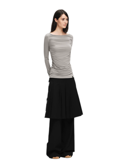 Pleated Layered Skirt Pants