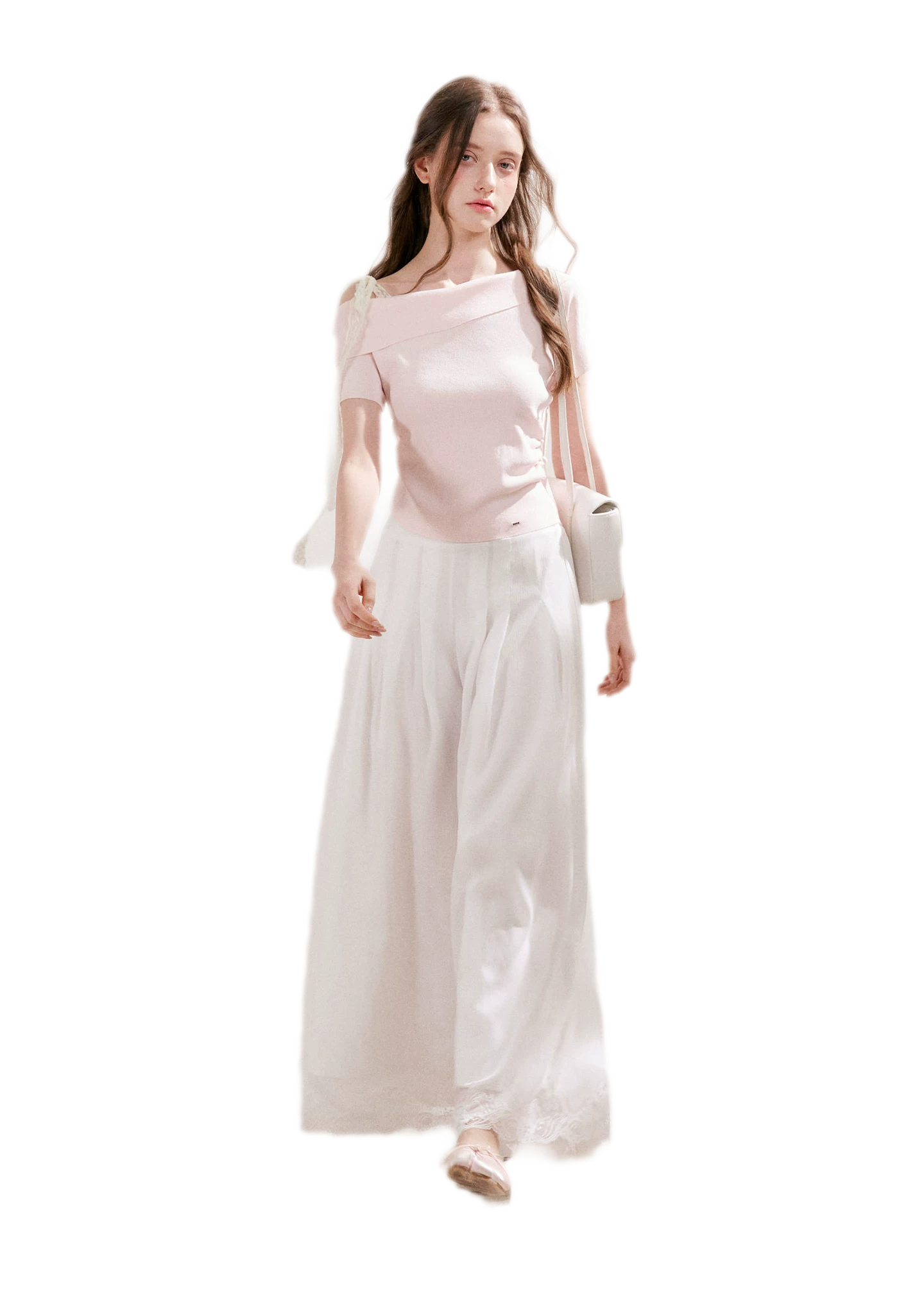 Lace Trim Ruched Knit Top