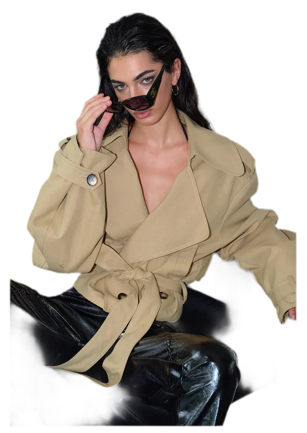 Cropped Belted Trench Jacket