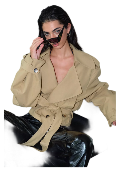 Cropped Belted Trench Jacket