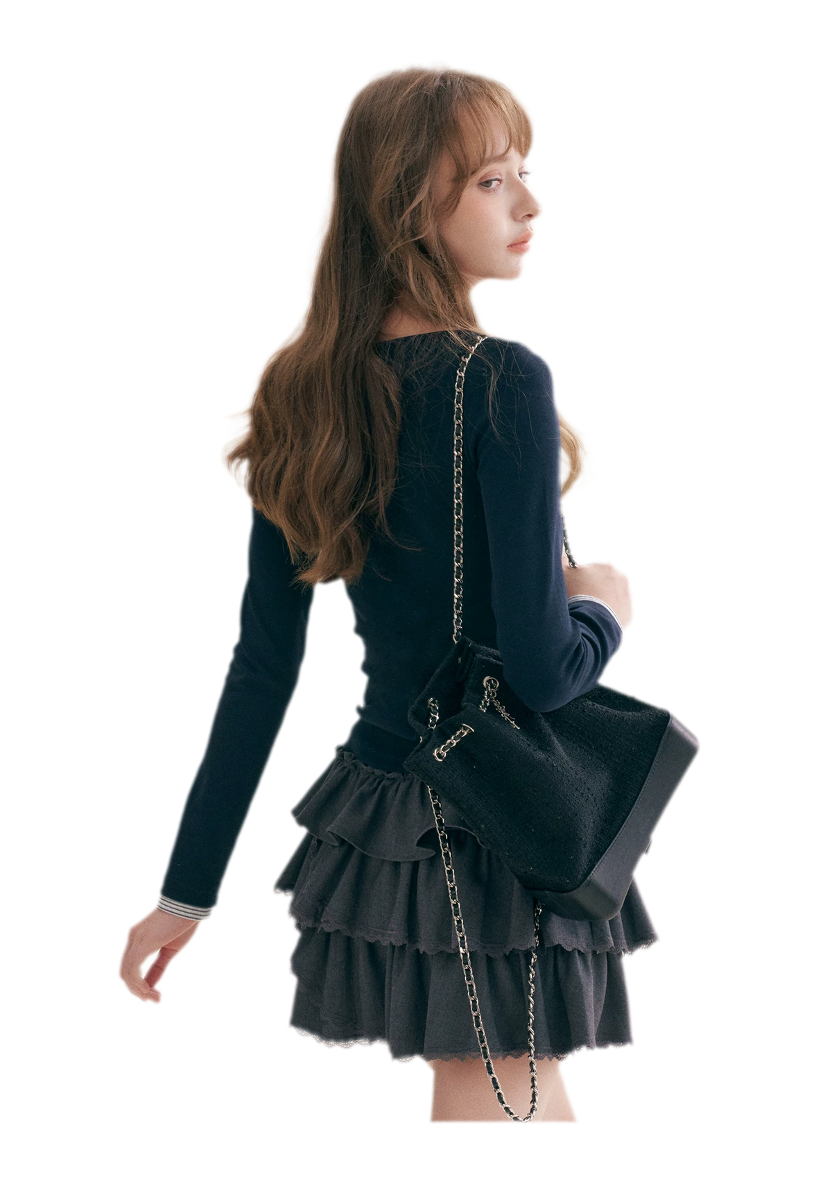 Striped Faux-Layer Fitted Top