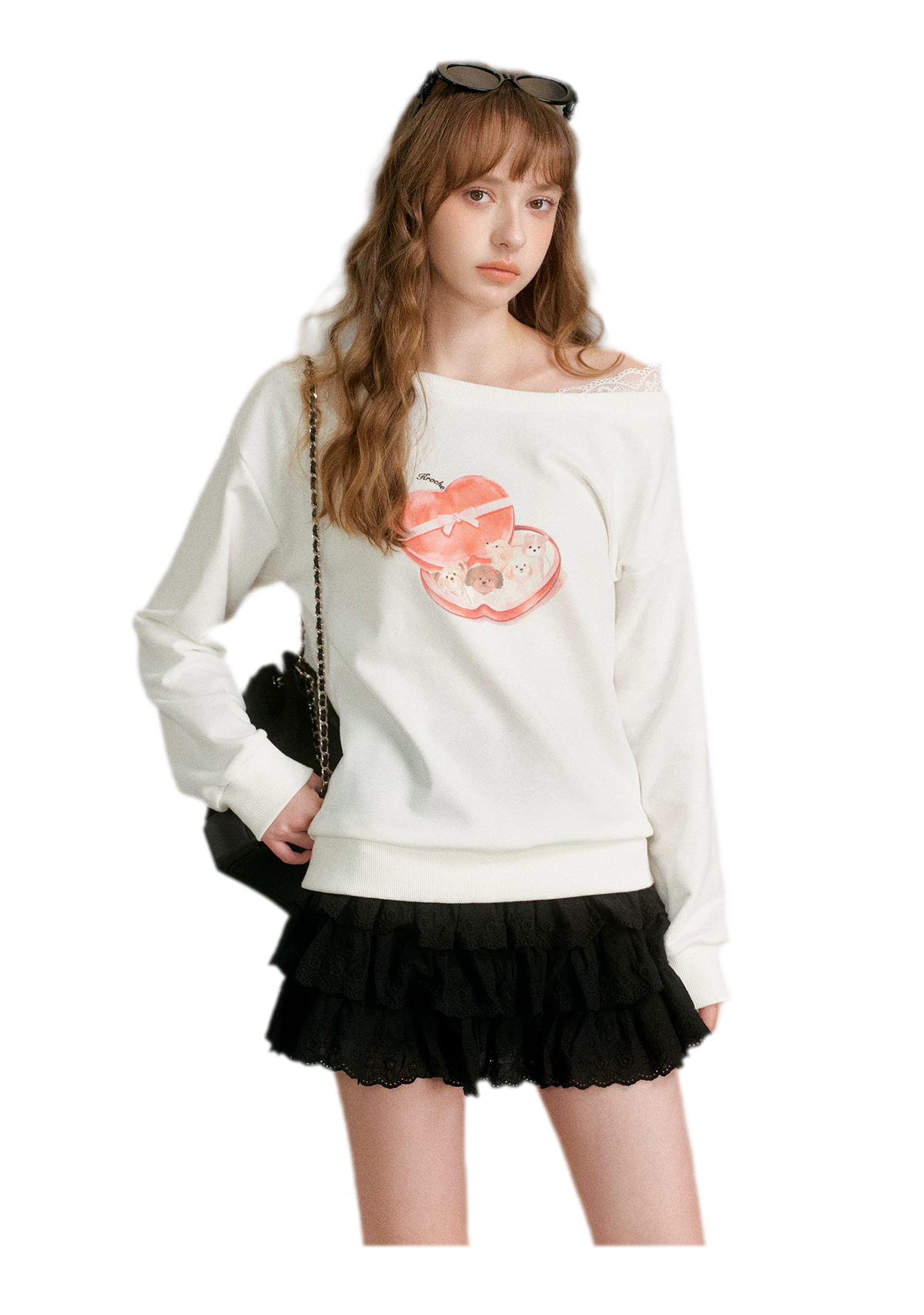 Watercolor Puppy Off-Shoulder Sweatshirt