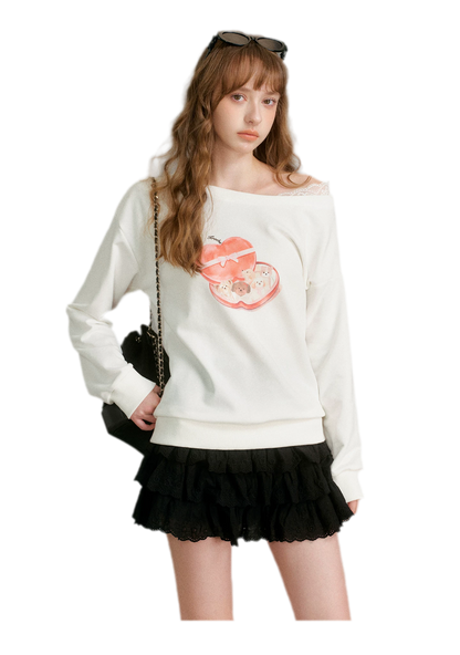 Watercolor Puppy Off-Shoulder Sweatshirt