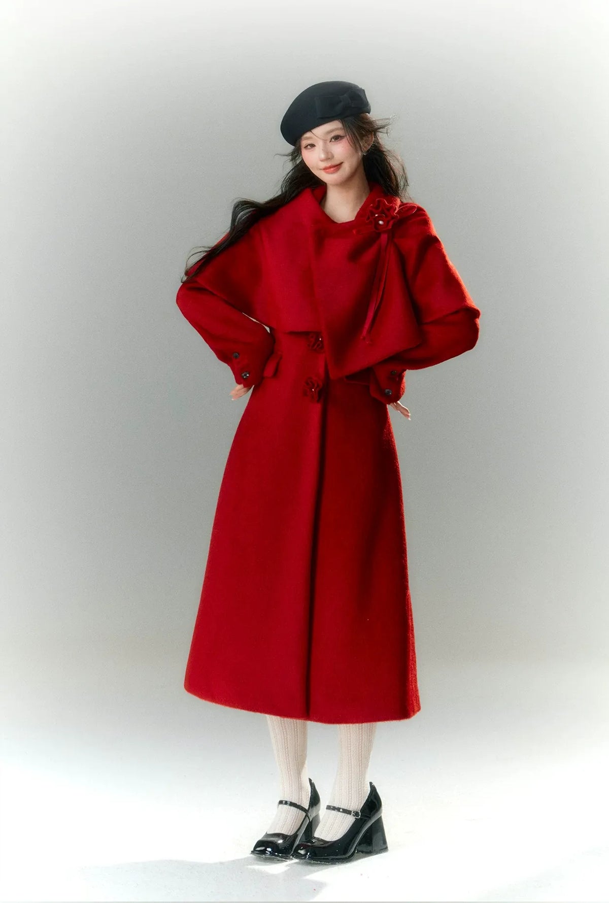 Long-Pile Wool Cape Coat