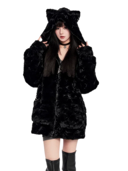 Eco Faux Fur Cat-Ear Hoodie
