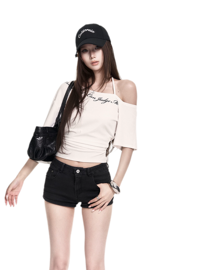 Asymmetric Halter Crop Tee