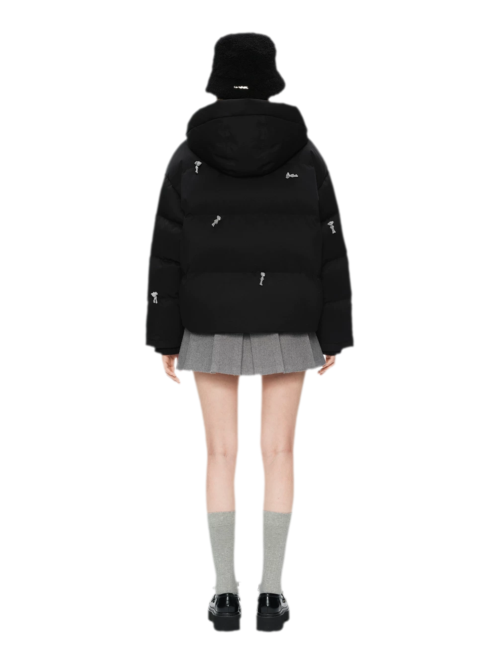 Flocked Bear Hooded Down Jacket