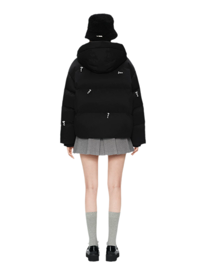 Flocked Bear Hooded Down Jacket