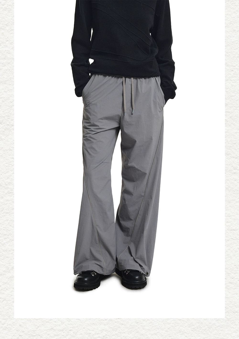 Shiny Panel Wide-Leg Nylon Pants