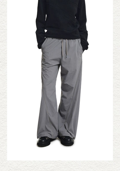 Shiny Panel Wide-Leg Nylon Pants