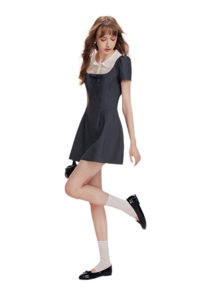 Mesh Panel Bow Waist Dress