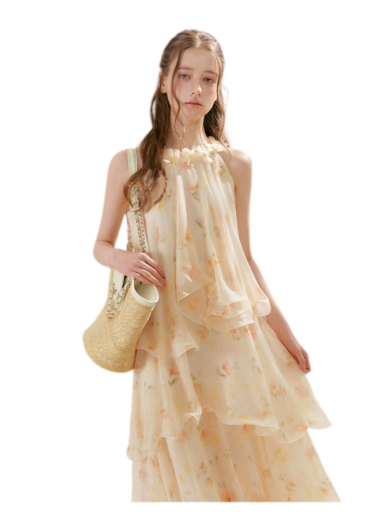 Chiffon Floral Halter Long Dress